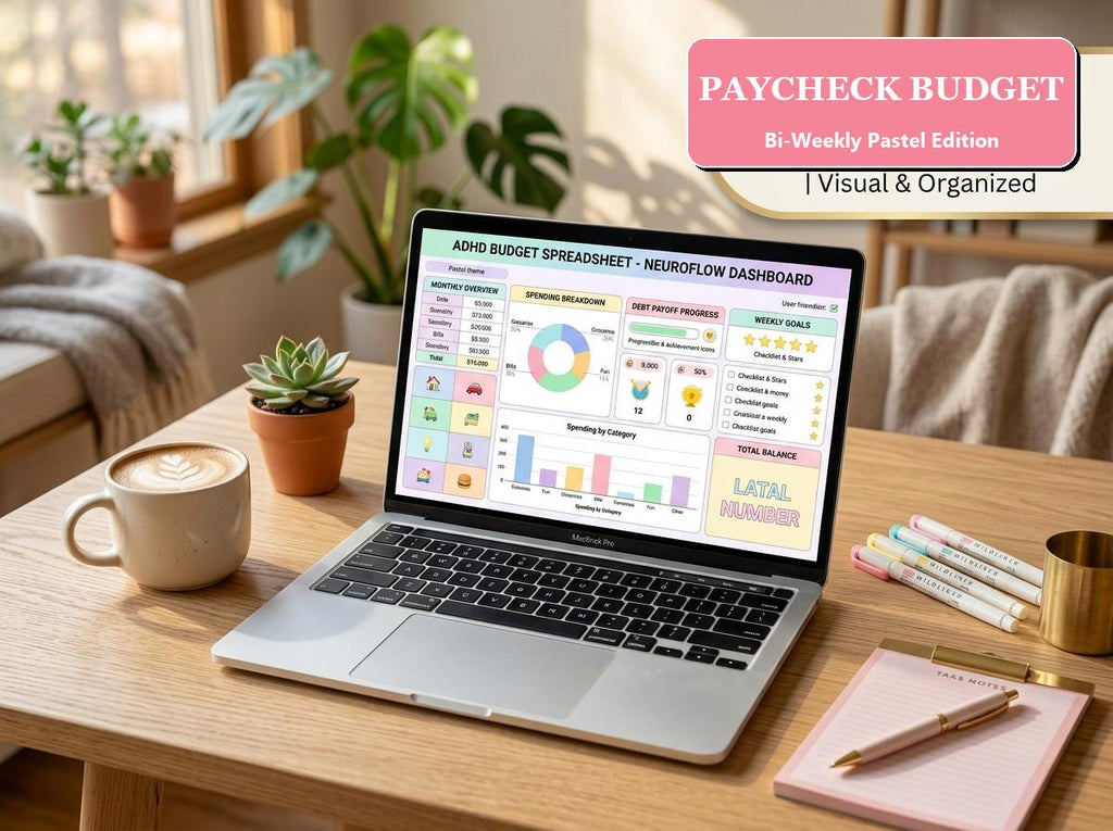 Bi-Weekly Paycheck Budget Spreadsheet — Pastel Retro