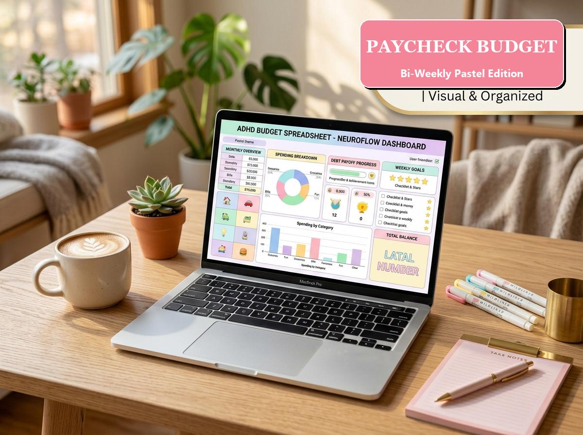 Bi-Weekly Paycheck Budget Spreadsheet — Pastel Retro